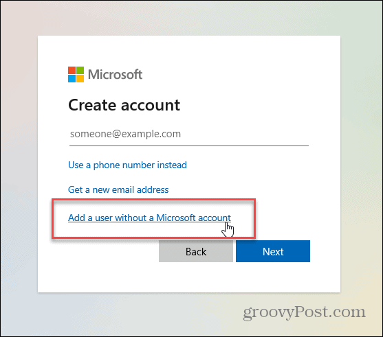 lietotājs bez Microsoft konta