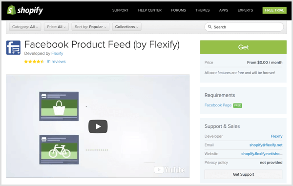 Facebook produktu plūsma, izmantojot spraudņa Flexify lapu