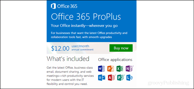 Office 365 proplus cenu noteikšana, iekļautas lietojumprogrammas
