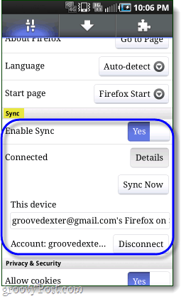 Firefox sinhronizēts ar android tālruni