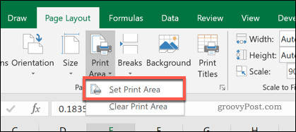 Excel drukas apgabala iestatīšana