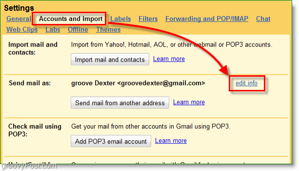 noklikšķiniet uz sava google pasta kontu un importēšanas pogas un pēc tam rediģējiet informāciju