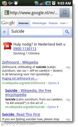 google pašnāvību palīdzības līnija Nīderlandē