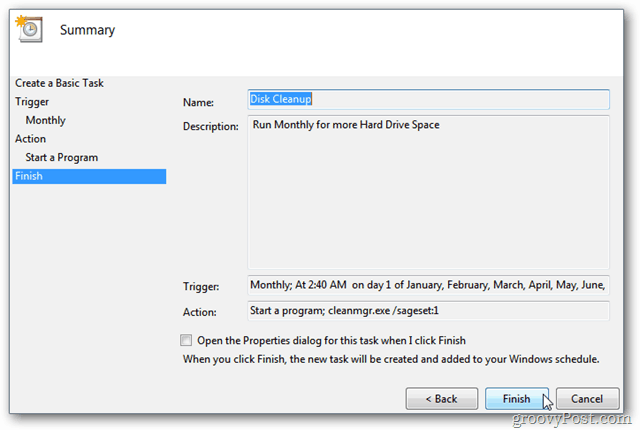 Veiciet Windows automātisku palaišanu diska tīrīšanā, izmantojot uzdevumu plānotāju