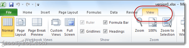 skatīt opcijas Excel izklājlapu birojs 2010