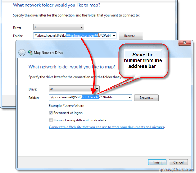ielīmējiet Windows Live ID kartes tīkla diskā