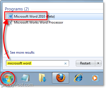 palaist Microsoft Word 2010 operētājsistēmā Windows 7