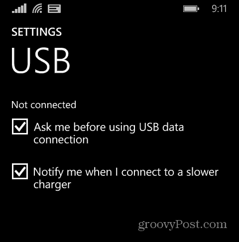 Windows Phone iestatījumi USB