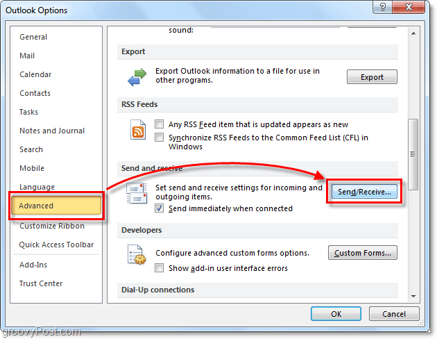 Automātiskas sūtīšanas / saņemšanas plānošana programmā Outlook 2010
