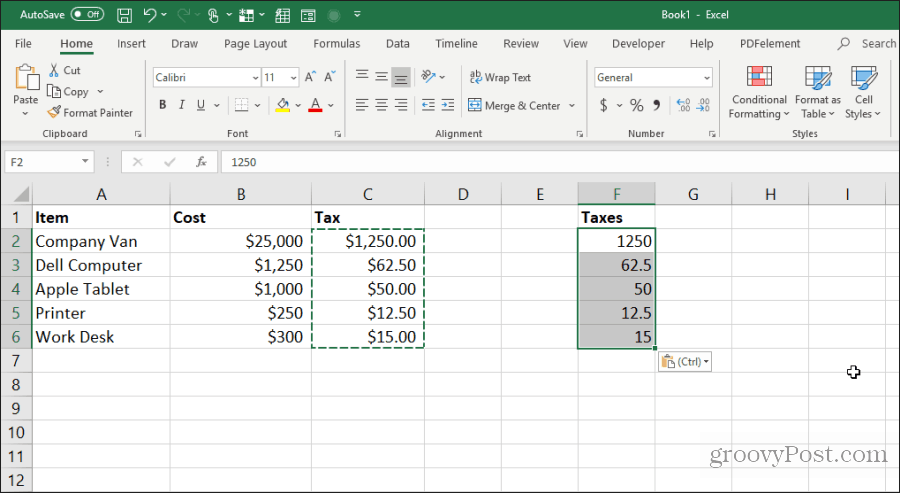 ielīmētas vērtības no formulas šūnām