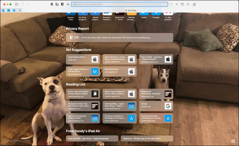 Safari sākuma lapa Mac datorā