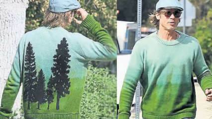 Oskara balvu ieguvušās aktrises Bredas Pitas priedes veidotais džemperis bija krāšņi!