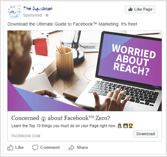 Facebook vadošo reklāmu piemērs