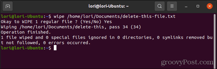 Droši izdzēsiet failu, izmantojot dzēšanu operētājsistēmā Linux