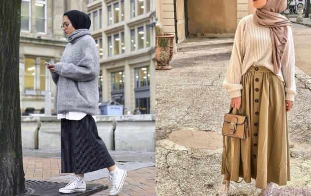 Svārku džemperu kombinācijas hidžabs instagram