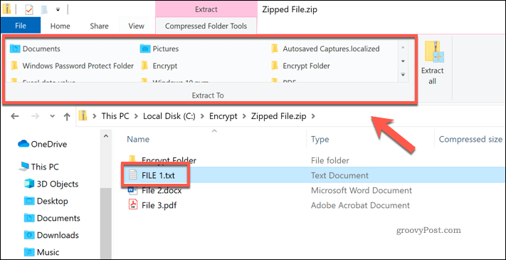 Atsevišķa faila izvilkšana no ZIP faila programmā Windows File Explorer