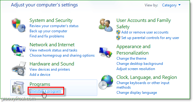 noklikšķiniet uz atinstalēt programmu, lai turpinātu noņemšanu, ti, no Windows 7