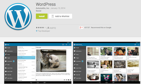 WordPress lietotne