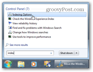 Windows 7 izvēlnes Sākt meklēšanu