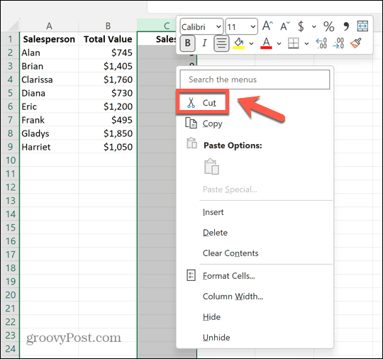 Excel griezums