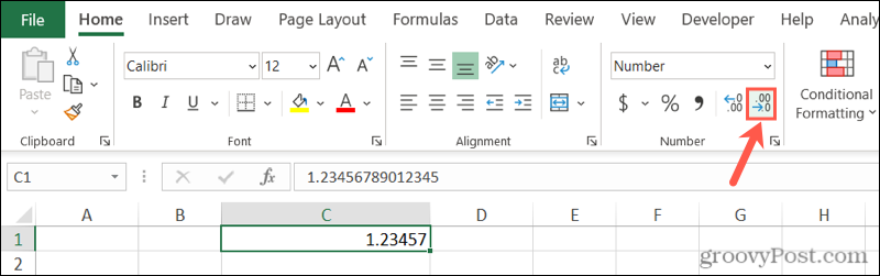 Samazināt decimālās pogas programmā Excel