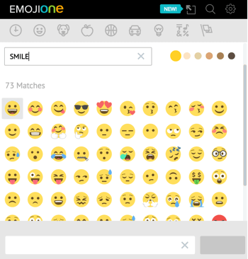 Noklikšķiniet uz vienradža ikonas, lai atvērtu EmojiOne emocijzīmju bibliotēku.
