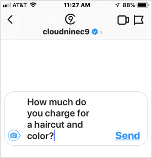 Instagram bieži uzdotā jautājuma piemērs uzņēmumam.