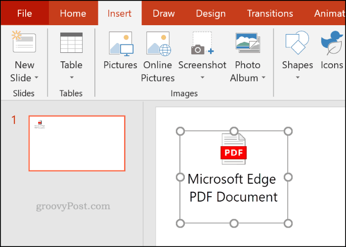 Ievietots PDF fails kā objekts programmā PowerPoint