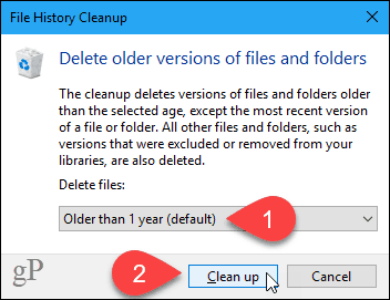 Dialoglodziņš File History Cleanup