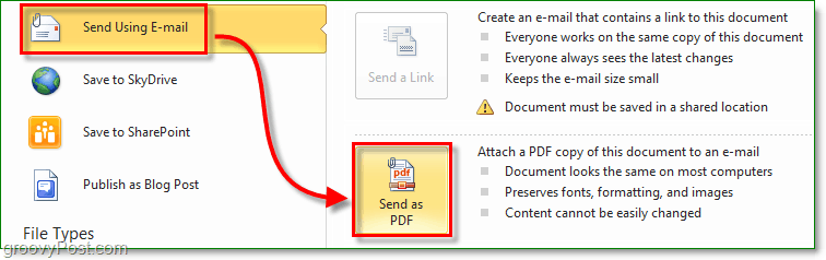 izveidojiet drošu pdf dokumentu un nosūtiet to pa e-pastu, izmantojot Office 2010