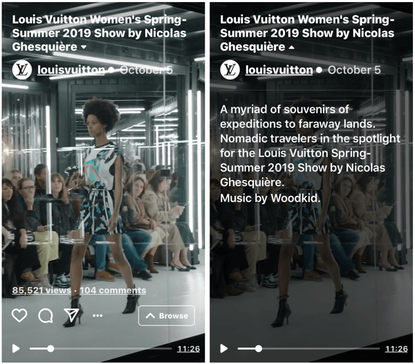 Louis Vuitton IGTV šova piemērs viņu sieviešu 2019. gada pavasara-vasaras modes skatei.