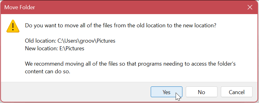 Pārvietojiet noklusējuma lietotāju mapes operētājsistēmā Windows 11