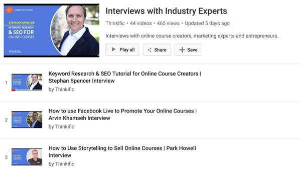 Thinkific YouTube kanālā ir virkne interviju ar tiešsaistes kursu veidotājiem.