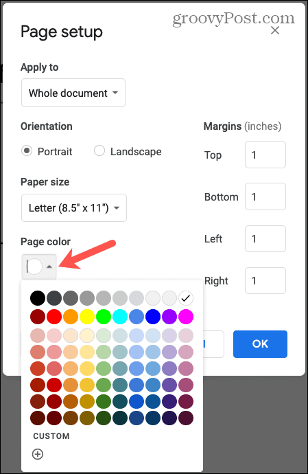 Google dokumentu lapas krāsa