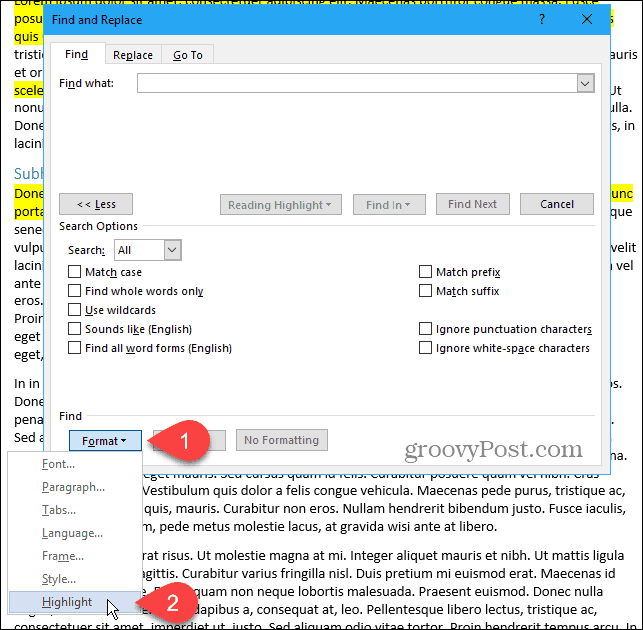 Noklikšķiniet uz Formatēt, pēc tam atlasiet Izcelt