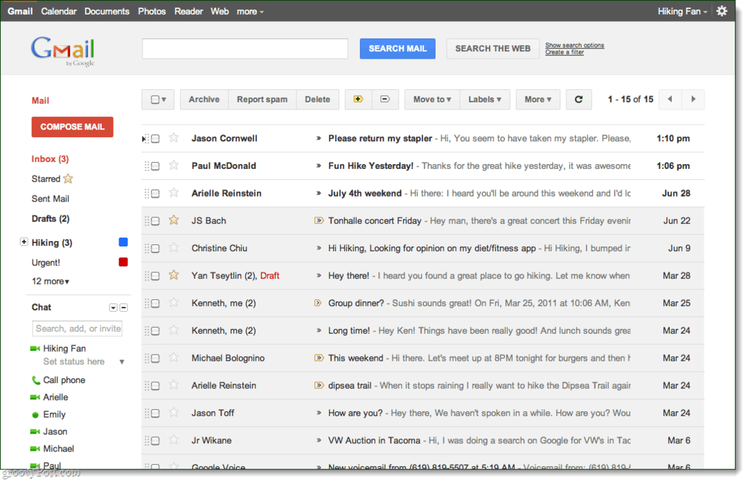 Gmail iesūtnes skats, priekšskatījuma motīvs