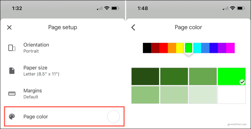 Google dokumentu lapas krāsa iPhone tālrunī