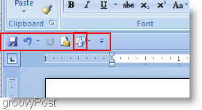 Microsoft Word 2007 formas tika pievienotas ātrās piekļuves izvēlnei un pārvietotas zem lentes