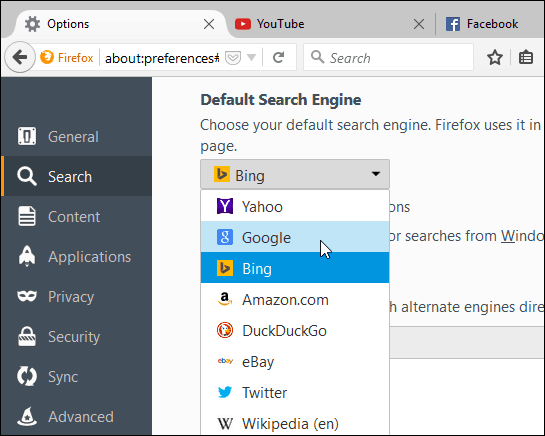 iestatīt meklētājprogrammu Firefox