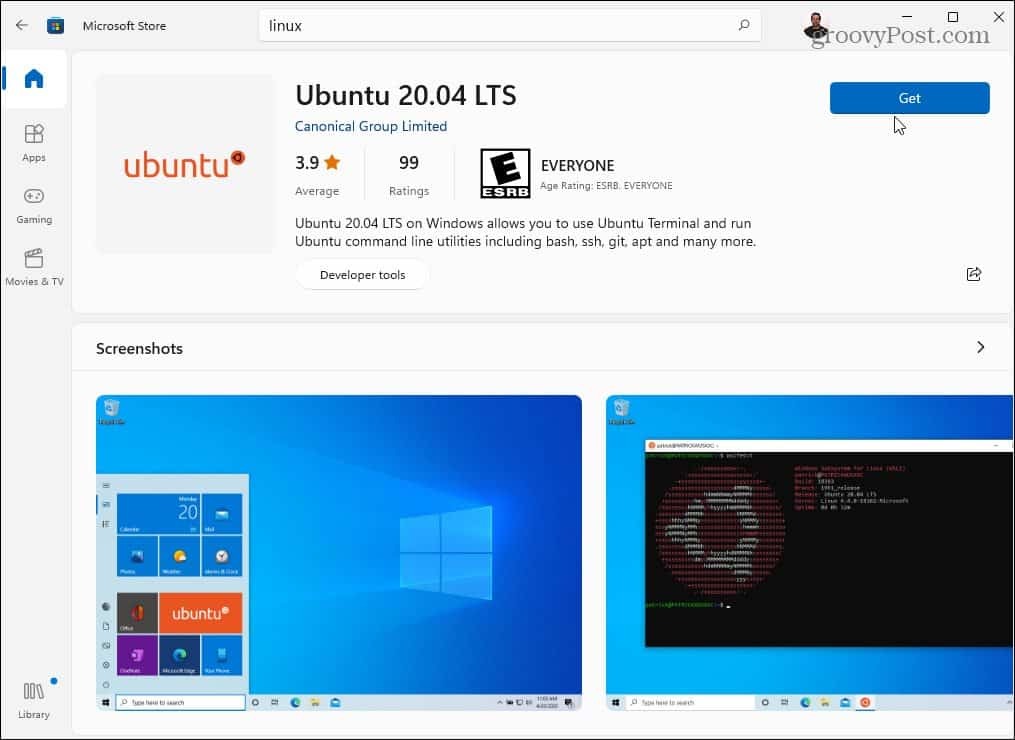 Microsoft veikals Linux