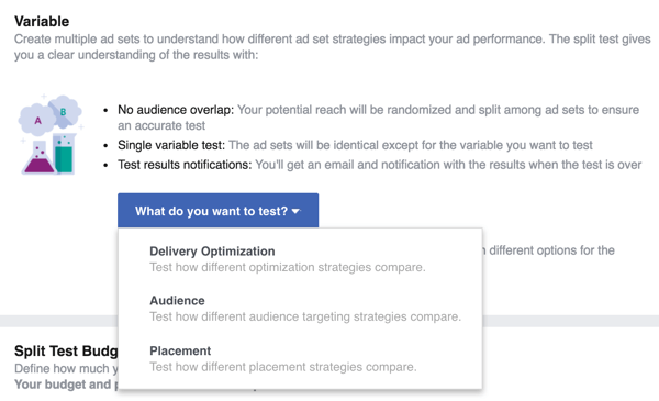 Atlasiet mainīgo, kuru vēlaties pārbaudīt ar savu Facebook reklāmu.