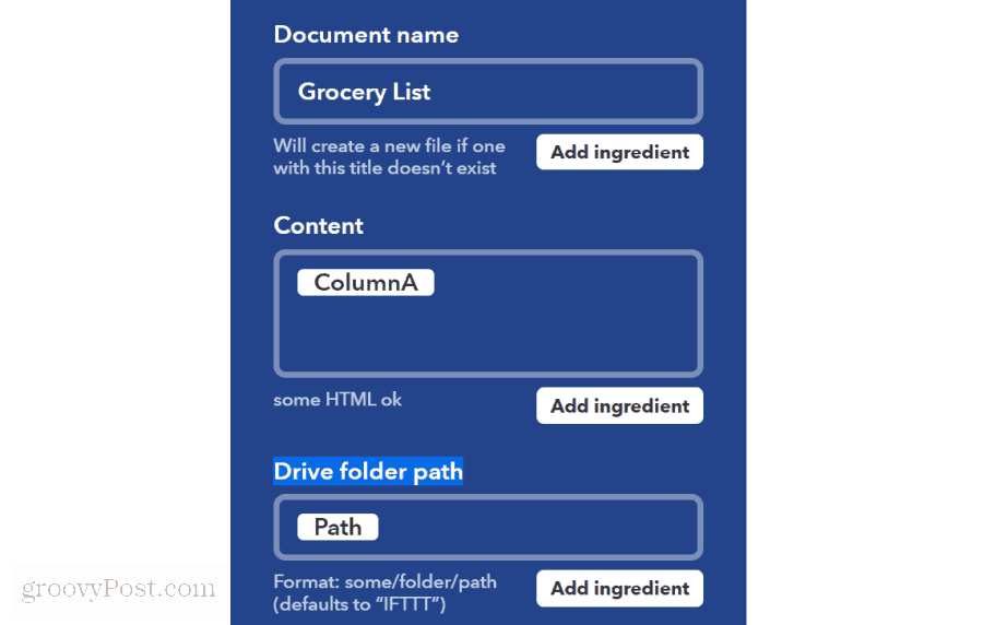 ifttt pārtikas preču saraksts