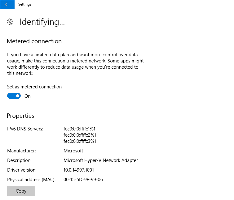 Windows 10, Ethernet, izmērīts savienojums, veidotāju atjaunināšana, operētājsistēma