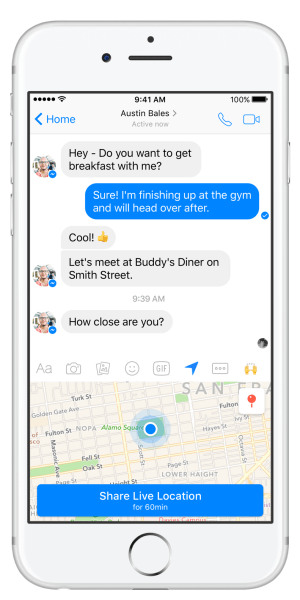 Facebook Messenger iepazīstina ar Live Location funkciju.