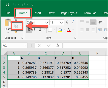 Atlasīto datu kopēšana Microsoft Excel