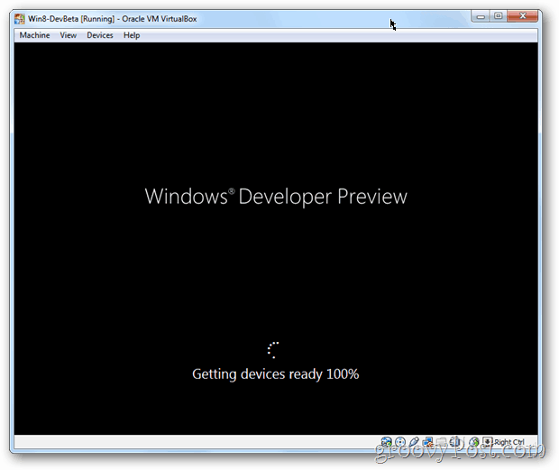 Pēc instalēšanas VirtualBox Windows 8 sāknēšanas ekrāns