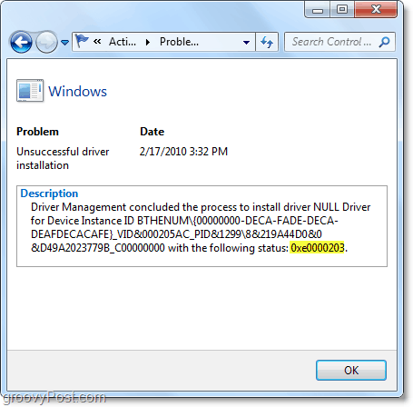 skatīt tehnisko informāciju, ieskaitot Windows 7 kļūdu kodus