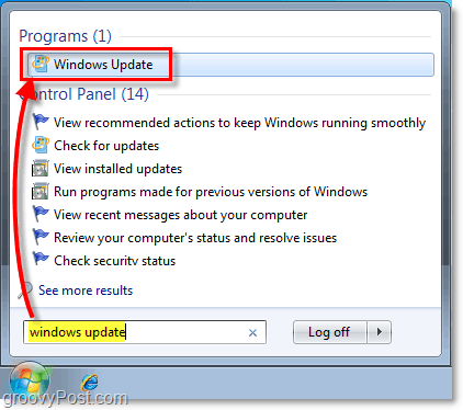 Palaist Windows 7 Windows atjaunināšanu: Ekrānuzņēmums