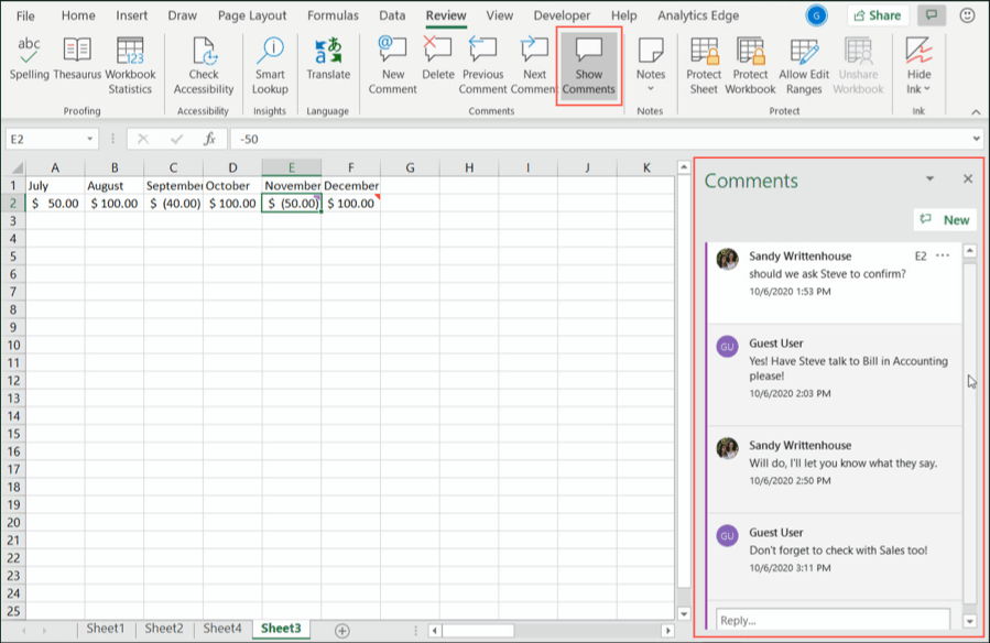 Rādīt visus komentārus programmā Excel