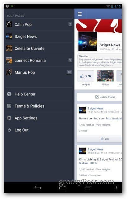 Facebook lapas Android atlasītajai lapai